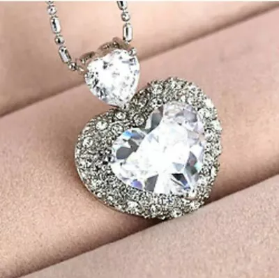 Heart Crystal Pendant 925 Sterling Silver Chain Necklace Women Xmas • £3.80