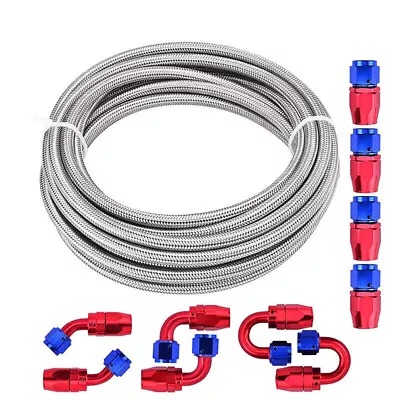 10Ft 3/8  Braided Stainless Fuel Line Filler Feed Hose+10pcs AN6 Fitting Kits • $40.99