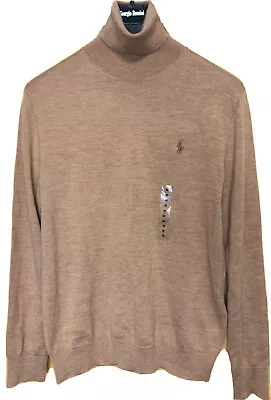 Polo Ralph Lauren Mens Roll-neck Merino Wool Sweater Jumper Tan/Brown L RRP £190 • £75