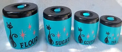 $275 • Buy Vtg West Bend Turquoise MidCentury Cat Canister Set