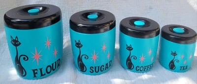 $275 • Buy Vtg West Bend Turquoise MidCentury Cat Canister Set
