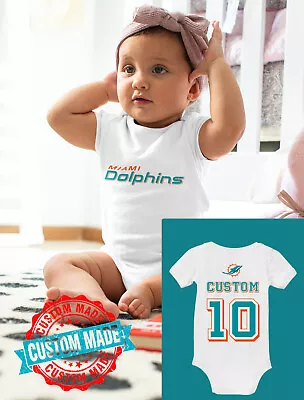 Custom Miami Dolphins Baby Bodysuit Football Jersey Personalized Name & Number • $19.95