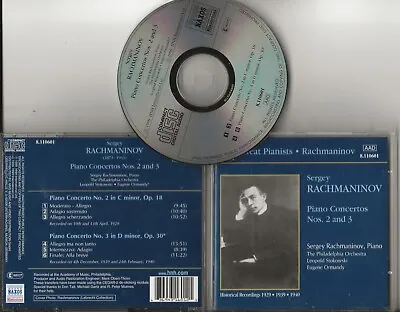 RACHMANINOV Piano Concertos 2 & 3 Played By Rachmaninoff Cd 1999 (1929-40) • £5.99