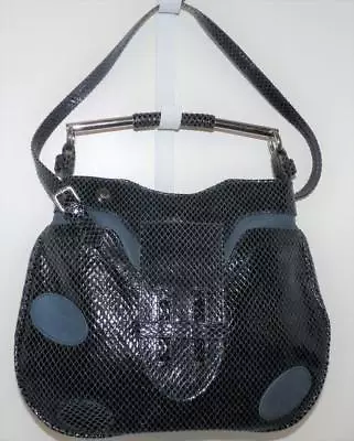Gustto Blue Snake Skin Embossed & Leather 2 Way Carry Hand Bag • $23.99