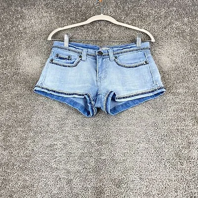 Mudd Denim Jean Shorts Juniors Size 5 Blue Light Wash Low Rise Embellished • $18.95