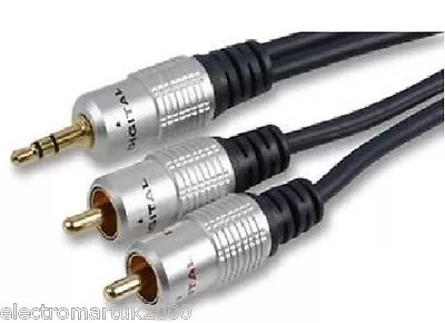 3.5mm Stereo Mini Jack To 2 X Rca Phono Aux Cable Lead Ofc Gold Plated 5m • £6.90