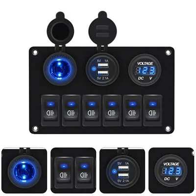 6 Gang Blue Rocker Switch Panel Circuit Breaker LED Waterproof Car Marine Boat • $22.95