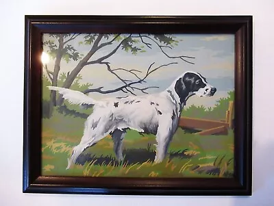 Vintage Paint By Number Spaniel Dog Artwork Wood Frame With Glass Retro  • $42.50