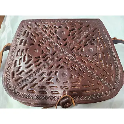 Moroccan Leather Bag Handmade Shoulder Bag Tool Carved 100% Leather Brown • $35