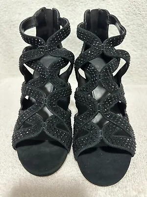 MK Michael Kors NWOB Annalee Suede/Rhinestone Heeled Sandals Size 8M Color Black • $55