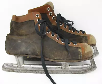 Vintage Ice Skates Hockey Mens Brown Leather Two Tone Size 6 Or 9 • $25.49