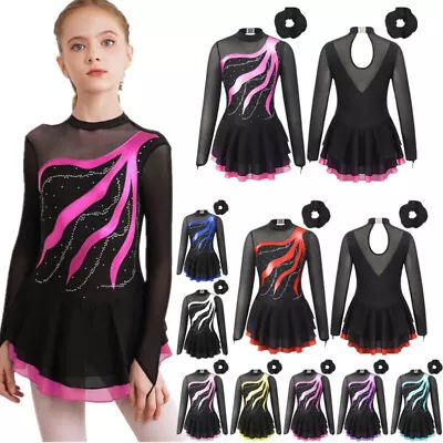 Girls Figure Ice Skating Dress Leotard Dance Dress With Hair Band Set Dancewear • £7.99
