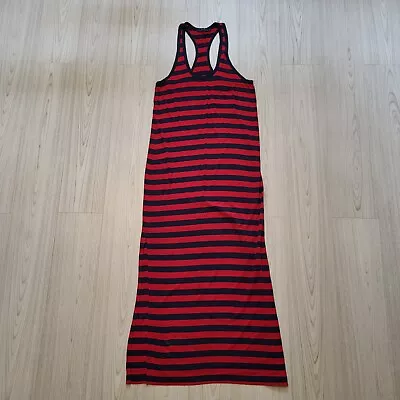 Ralph Lauren Size S Red Navy Stripe Racer Back Cotton Blend Tank Long Dress Maxi • £19.99