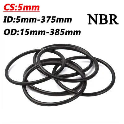 Nitrile Rubber Black O-Ring Oil Sealing Gasket CS 5mm ID 5mm-375mm OD 15mm-385mm • £1.58