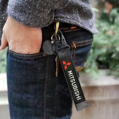 Metal Keychain Backpack Key Ring Hook Strap For MITSUBISHI Racing Lanyard Nylon • $7.78