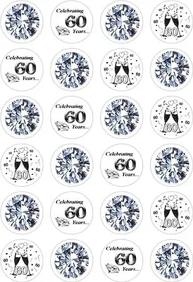 24 60th Diamond Wedding Anniversary Cupcake Cake Toppers Edible Rice Wafer Paper • £2.99