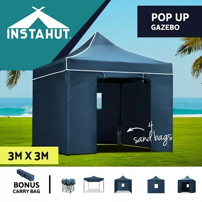 $150.95 • Buy Instahut Gazebo Pop Up Marquee 3x3 Folding Wedding Tent Gazebos Shade Navy