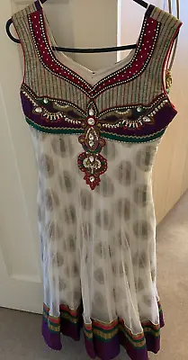 £14.99 • Buy White Punjabi Anarkali Indian Dress Suit - Multicoloured Brocade Lining