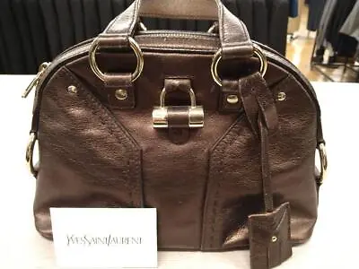 YVES SAINT LAURENT Muse Metallic Brown Leather Shoulder Bag NV109 • £160.55