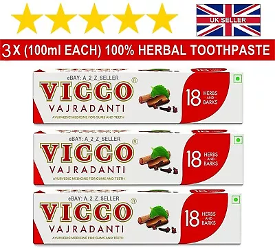 3 X 100g Indian Herbal VEGAN 18 HERBS & BARKS Clove Toothpaste Strong Gums Teeth • £10.99