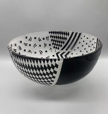 Unusual Black & White Acid Etched Pop Art Glass Bowl Signed Daum Nancy • £195