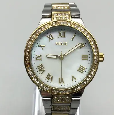 $19.99 • Buy Relic Watch Women Gold Silver Tone Round MOP Dial Bling New Battery 7 