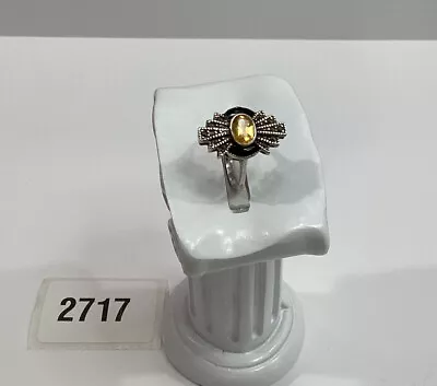 Vintage Sterling Silver  Citrine Cocktail Ring Sz 7 • $24.99