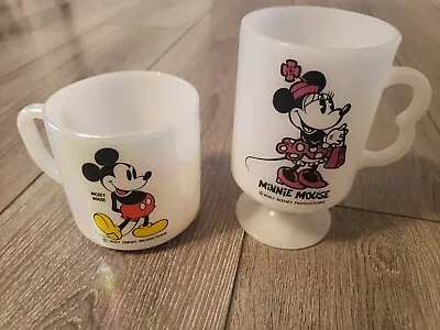 Vintage Mickey & Minnie Mouse White 8 Oz Milk Glass Mug Made In USA Ships Free!  • $18.99