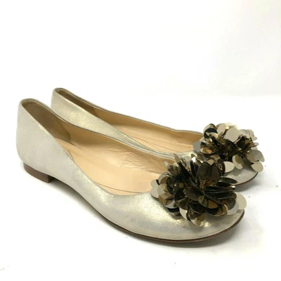 $34 • Buy Kate Spade Metallic Silver Sequin Pouf Ballet Flats Womens Size 6