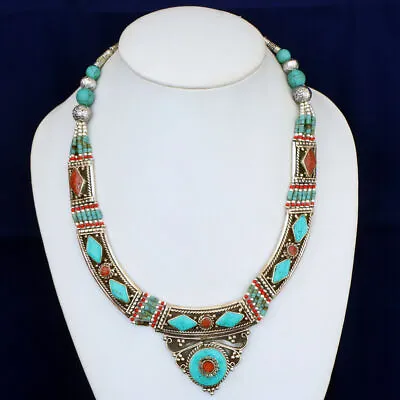 Necklaces For Women Asian Jewelry Native Inspired Turquoise Tribal Necklace Bead • $58.70