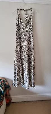 £8.99 • Buy Kew Silk Brown Floral Dress 10 Used Halterneck Maxi Dress