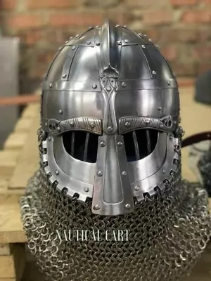 Medieval Steel Viking Vendel Helmet With Chainmail SCA  LARP Helmet Best Gift • $123
