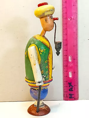 Vtg An Old MUSLIM WITH A TURBAN SMOKING A PIPE Wooden Figure TOY DOLL RARE • $24.99