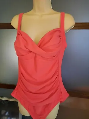 $26.99 • Buy SWIMSUITS FOR ALL Shore Club Swimsuit One Piece Size 16 Ruching Bandeau Coral