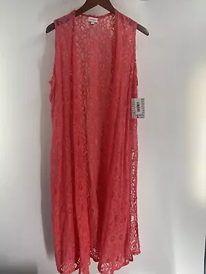 £24.32 • Buy NWT Lularoe Solid Hot Pink Lace Joy Vest Long Open Duster Size L