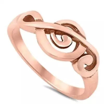 925 Sterling Silver Music Note Rose Gold Band Fashion Ring New Size 4-10 • $17.56