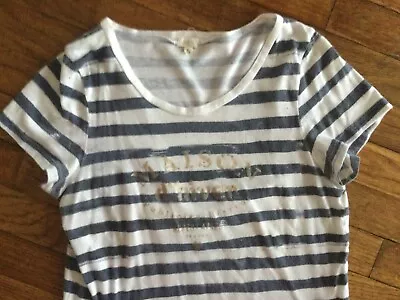 J. Crew Tee-shirt Womens M Short Sleeve Collector Blue/White Stripe Gold Letter  • $10