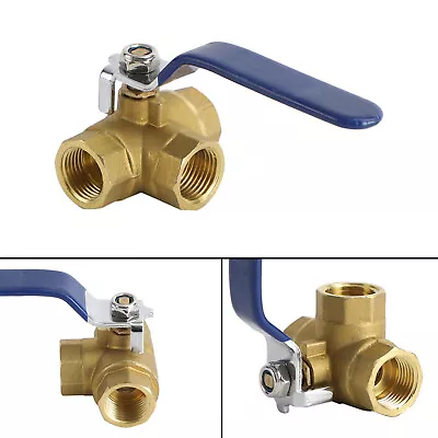 3-Way Ball Valve Female T Port Lever Handle 1/2  NPT Made Of Forged Brass E7 U9 • £17.98