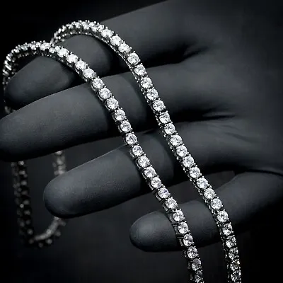 Mens Solitaire Iced Cz White Gold  Bling Hip Hop Silver Tennis Chain Necklace • $38.84