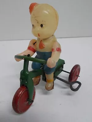 Vintage  Japanese Celluloid Boy Riding A Wind-Up Tricycle Ca 50s • $14.99