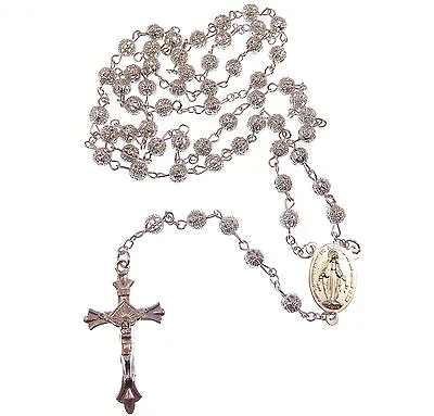 Silver Metal Decorative Filigree Rosary Beads Miraculous And Sacred Heart Centre • £3.99