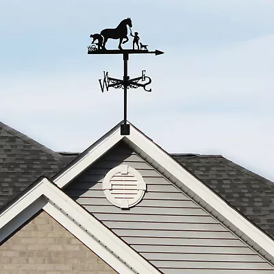Weather Vane Metal Horse Wind Direction Decorative Farmer And Horse FlnsB • £19.19