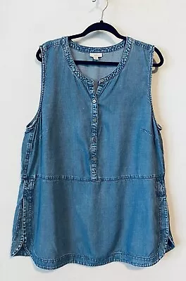 J Jill Denim Top Womens XL Chambray Sleeveless Popover Tunic Linen Blend Beachy • $24.26