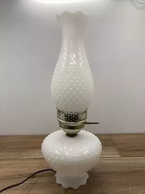 Vintage White Milk Glass Hobnail Hurricane Table Lamp 16.5” • $24.95