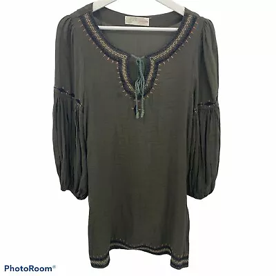 Yahada Size Sm Tunic Top Embroidered Keyhole Front 3/4 Balloon Sleeve Sage Green • $14.89