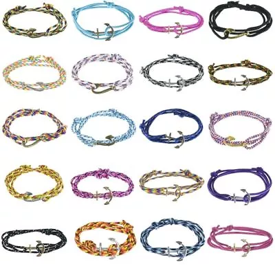 Unisex Adjustable Nautical Anchor And Fish Hook Wrap Cuff Bracelets-20 Colors • $6.99