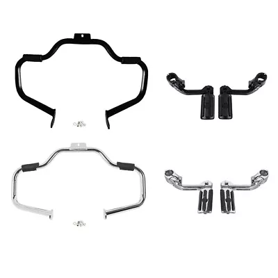 Mustache Engine Guard Crash Bar Footpegs Clamps For Harley Softail Fatboy 00-17 • $84.99