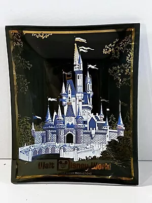 Vtg Walt Disney World Cinderella Castle Glass Gilded Ashtray Trinket Dish 70’s • $10