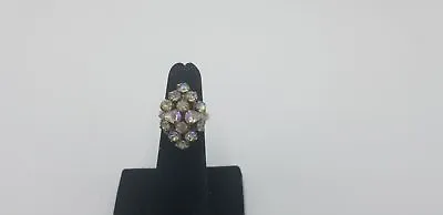 Vintage Silver Tone Ring Size 5.5 With Aurora Borealis Rhinestones In Middle EUC • $29.92