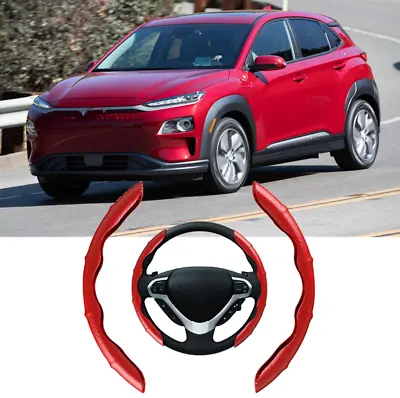 15'' Carbon Fiber Red Car Steering Wheel Cover Non Slip Leather For Hyundai Kona • $15.12